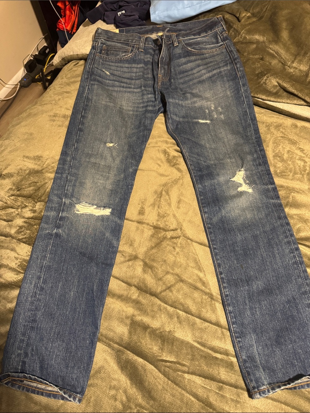 J. Crew Men's Distressed Blue Straight Jeans